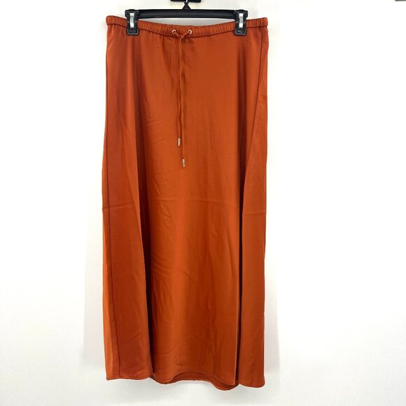 NWT Rachel Zoe Orange Satin Midi Skirt Women's 10 - Picture 1 of 4